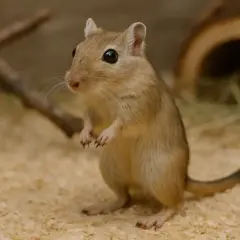 Mały, puszysty myszoskoczek na trocinach. Ciekawe, myszoskoczek ile żyje?